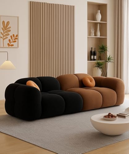Image of LEGACY OF COMFORT Prith Velvet Modern Cloud Sofa Upholstered 3 Seater Sofa Three Seater Sofa for Living Room Hotels & Offices (Black /Brown)