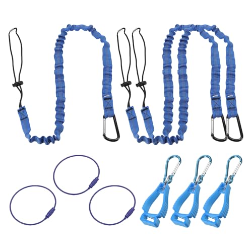 Image of MECCANIXITY Retractable Tool Lanyard 3.6ft with Aluminum Buckle and Adjustable Loop End, Included Glove Clamps and Keychains, Fall Protection Tools Leash for Hand Tools, Blue 3 Pack