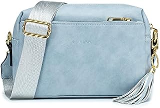 Roulens Small Crossbody Bag with 3 Zip Compartments,Vegan Leather Phone Bag for Women,Shoulder Bag with Adjustable and Removable Wide Strap