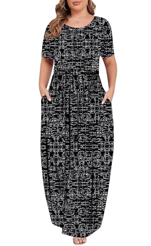 Image of KARALIN Women Plus Size Maxi Dress Short Sleeve Round Neck Loose Fit A-Line | Plus Size Long Dress,Summer Casual Maxi Dresses,Short Sleeve,Side Pockets,Round Neck,Elastic Waist,14 Plus - 26 Plus