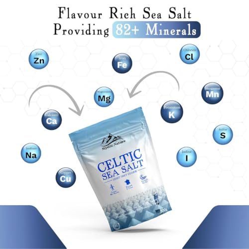 Mystic Nature Celtic Sea Salt, 500 g, 100% Natural Unrefined Celtic Salt, Hand Harvested Using Sustainable and Eco Practices, Contains Over 82 Minerals