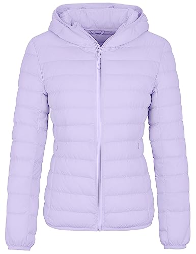 wantdo Women's Hooded Puffer Jacket Packable Winter Coat(Lavender, Small)