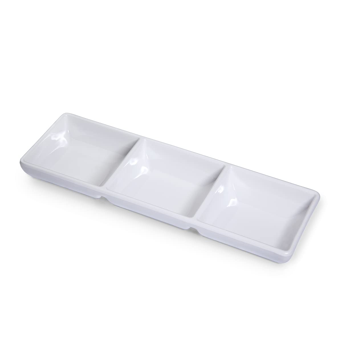 Vague Melamine Rectangular 3 Compartment Mezze Dish, White 22*7 centimeters 36-221