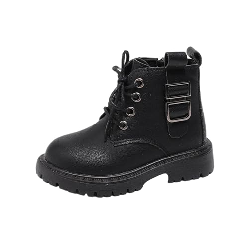 Girl Lace Up Mid Calf Boots PU Leather Western Riding Ankle Boots Fashion Fall Waterproof Cute Outdoor Combat Shoes