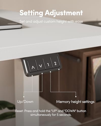 Image of FEZIBO Electric Standing Desk, Height Adjustable Stand up Desk, 55 x 24 Inches Sit Stand Home Office Desk, Computer Desk, White