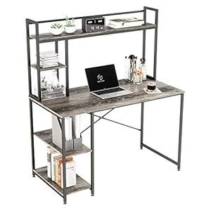 Nost & Host Easy to Assemble 47 Inch Computer Desk with Hutch and Bookshelf for Home Office Working and Sturdy Gaming, Rustic Brown