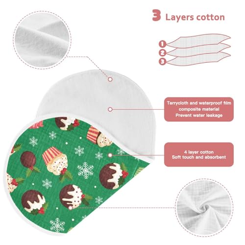 2 Pack Muslin Burp Cloths Christmas Cupcake Green Cotton Baby Burp Cloths Soft Burping Cloth Absorbent Spit Up Rags for Newborn Babies Boys Girls, Large 22" x 11"3