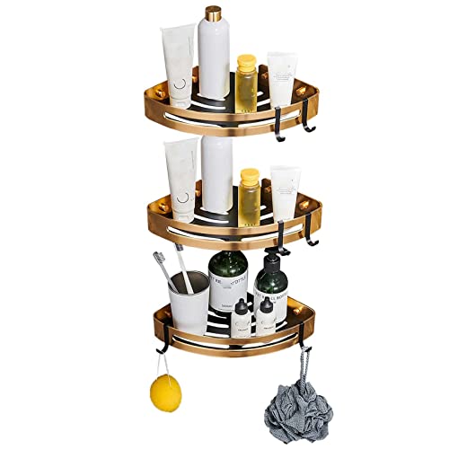 YANYUESHOP Shower Caddy with Hook Shower Rack Adhesive Shower Shelves Corner No Drilling Wall Mounted Space Aluminum for