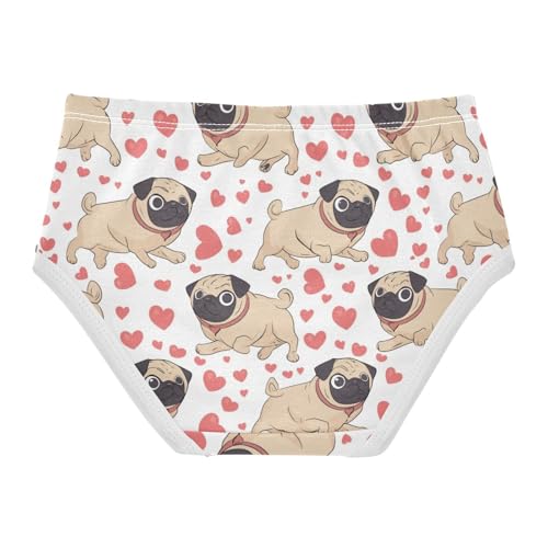 Wusikd Cute Pug Puppy Hearts Girls' Underwear Cotton Girls Briefs Soft Toddler Underwear 2T2