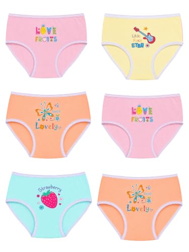Image of DYCA by Bodycare Girls Cotton Briefs, Soft & Breathable Panties, Pack of 6, Print & Colour May Vary