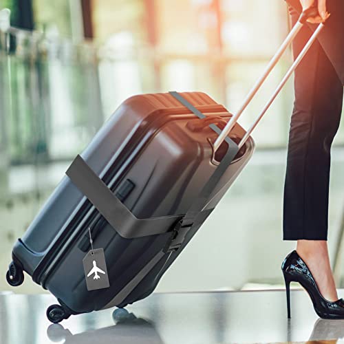 Image of Weewooday 8 Pcs Luggage Straps Suitcase Tags Set for TSA Approved, 4 Travel Adjustable Suitcase Belt, 4 Silicone Luggage Tags with Name ID Card Travel Accessories(Dark Gray,Airplane)