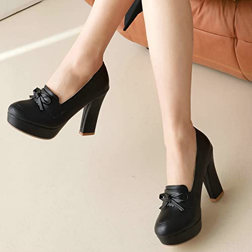 LUXMAX Women Block Heel Platform Pumps Bow Chunky High Heel Pumps3