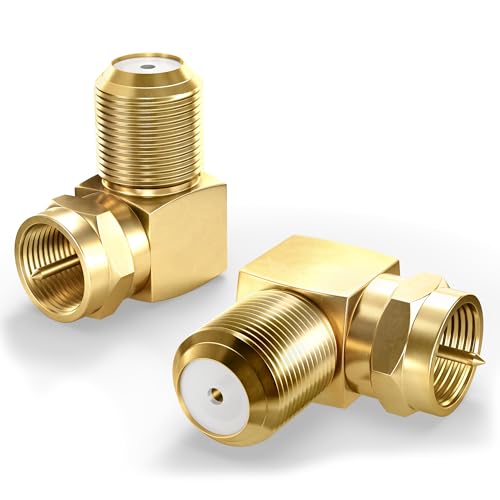 BlueRigger 90 Degree Coaxial Cable Connector (2 Pack, RG6 Coax 90D Adapter, Right Angled F-Type Coax Connectors, Male to Female Adapters) - Compatible with HDTV, Antenna, Modem, Cable Box, CATV