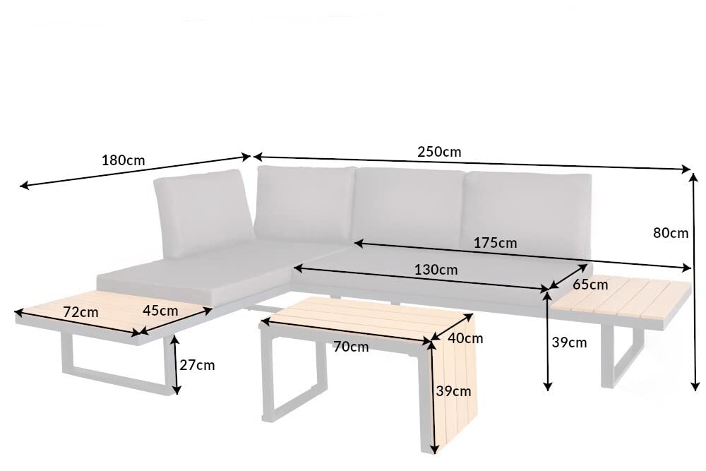 Riess Ambiente Wetterfestes Gartenmöbel Set Ibiza MODULAR Lounge - 250cm - Champagner Greige - Aluminium