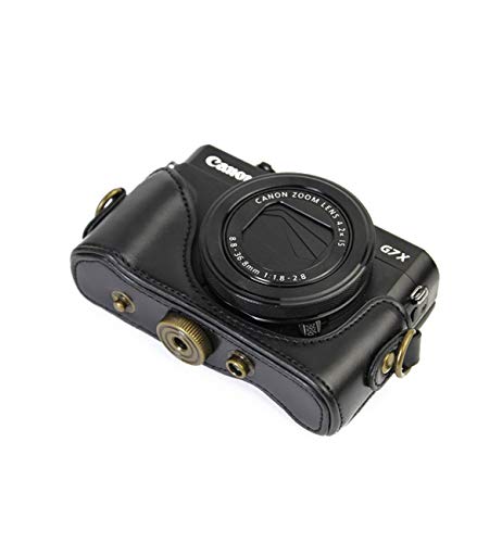 Tuyung Vintage Leather Camera Case Bag With Strap For Canon Powershot G7X, G7X Mark Ii Dslr Camera - Black #TOP4