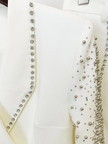 Elegant Beading Embellished Rhinestone 2 Pcs Women Suits Set Blazer＆Pant Evening Party Tuxedos Lapel Wedding Suits Set4