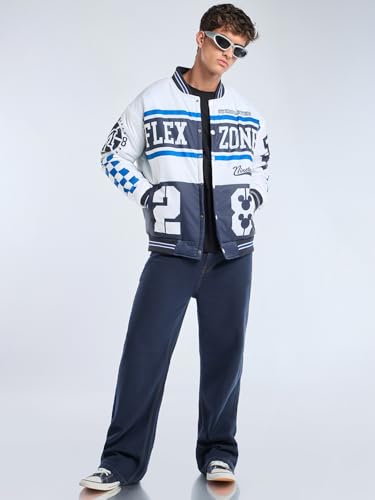 Image of Bewakoof Official Disney Merchandise Mickey Men's Typography Oversized Fit Full Sleeve Stand Collar Nylon Jacket
