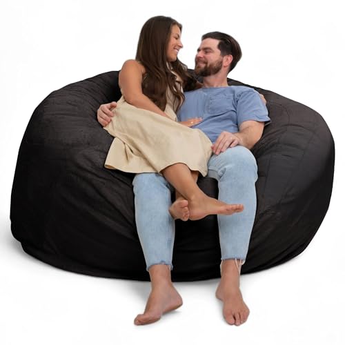 Image of Ultimate Sack 6000 6-Foot Bean Bag Chair, Charcoal Fur Cover - Oversized Foam Lounger, Floor Seat, Small Sofa, or Couch Bed for Living Area, Gaming Room, or Reading Lounge