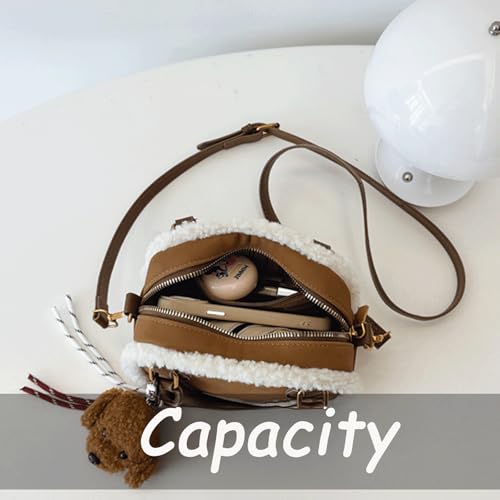 Suede Purse Cute Furry Suede Bag with Cute Charms for Women Vintage Alt Crossbody Purse Trendy Everyday Square Handbag 20253