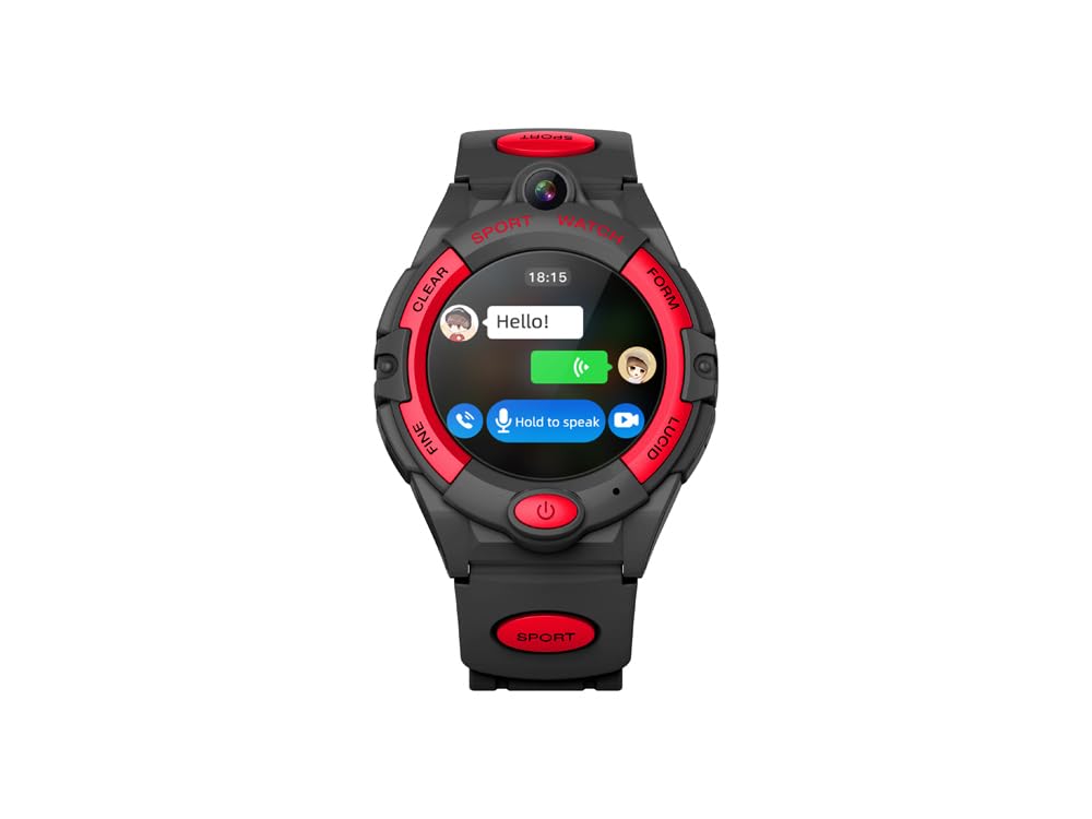 EKO ! Montre Connectée Enfant, Smartwatch Téléphone pour Filles garçons avec Appel, Fonction SOS, Podomètre, Suivi de santé, Caméra, Lecture Audio, Réveil, Montre Intelligente Enfants (Noire/Rouge)