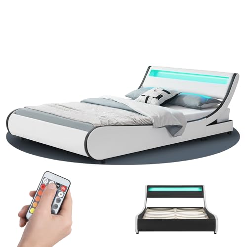 Juskys Polsterbett Valencia 140x200 cm mit LED Beleuchtung, Lattenrost,...