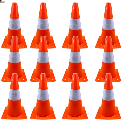 BricoLoco.com Cono señalización pequeño 30 cm. ¡PACK 12 uds.! Cono deportivo para deporte, slalom, entrenamiento, fútbol. Cono de tráfico naranja con banda reflectante (12)