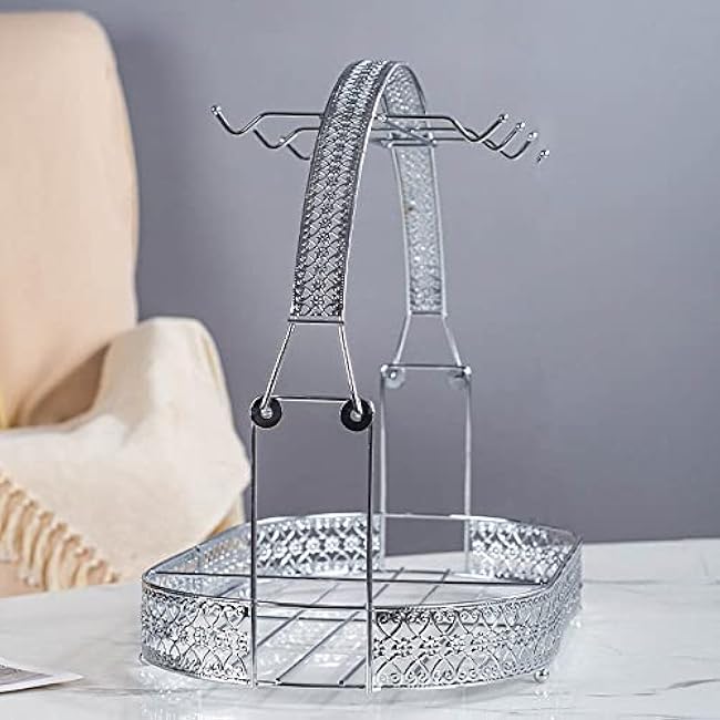 Mug Holder Coffee Cup Holder Stand Dishes Organizer Wrought Iron Mug Drainer Storage Drying Rack for Counter Cabinet Table Kitchen Restaurant Office (Silver A)