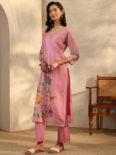 Image of Libas Printed Cotton A Line Kurta With Trouser and Dupatta | daily wear suit