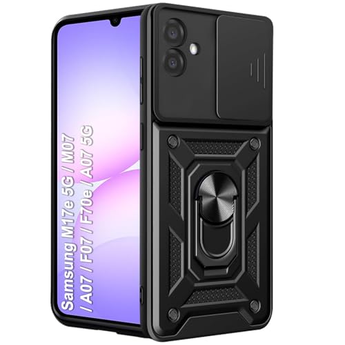 Image of TheGiftKart Tough Armor Bumper Back Cover Case for Samsung Galaxy M17e 5G / M07 / A07 / F07 / F70e / A07 5G |Kickstand & Ring Holder | 360 Degree Protection (PC & TPU, Sliding Camera Cover, Black)