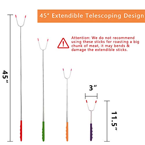 AOOCAN Marshmallow Roasting Sticks, Set of 12 Extend 45" Smores Sticks for Fire Pit, Telescoping Rotating Smores Skewers - Hot Dog Roasting Sticks for Campfire, Camping, Bonfire and Grill