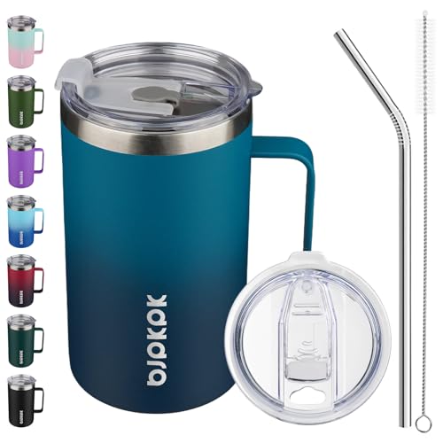 Image of BJPKPK 25oz Insulated Coffee Mug with Handle, Stainless Steel Travel Mug | Keeps Drinks Hot & Cold, Double Wall Vacuum, 2 Lids Included, BPA-Free Coffee Tumbler for Home, Office & Travel