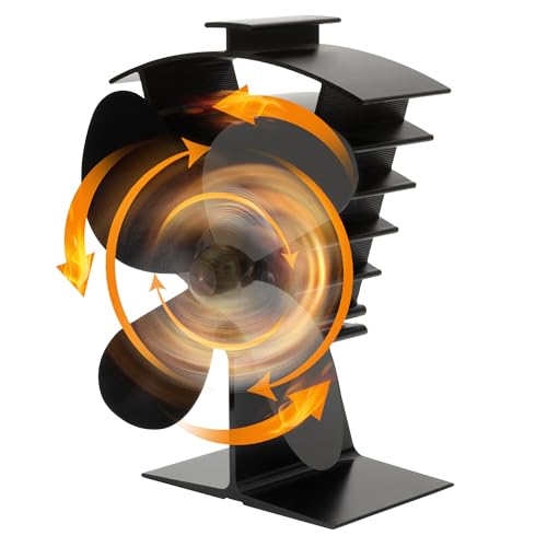 TANNESS 4 Blade Stove Fan | Powerful Heat Powered Log Burner Fan with Thermometer | Wood Burner Accessories