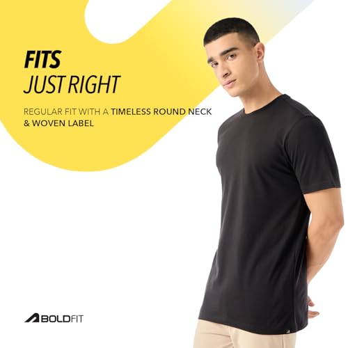 Image of Boldfit Tshirt for Man, Crew Neck Regular Fit Mens Tshirt, Half Sleeves Plain Soft Cotton Blend T Shirt, Breathable Everyday Comfort, Timeless Style & Fade-Resistant Fabric Ideal for All Body Types