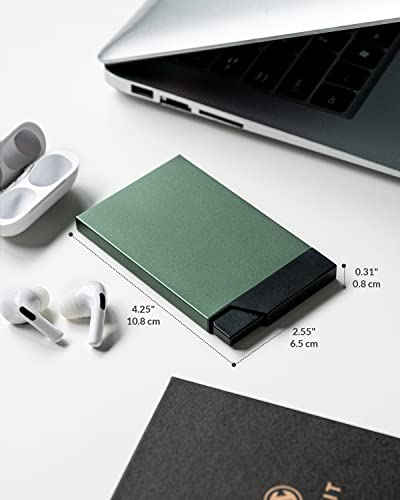 Image of VULKIT Pop up Card Holder Minimalist Credit Card Holder RFID Blocking Slim Metal Card Case for Men or Women, Midnight Green, 4.25 x 2.55 x 0.31 inches, Minimalist