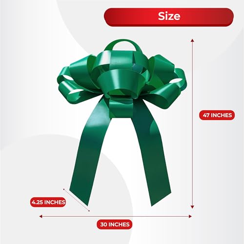 Image of CarBowz Big Car Bow for Car Decorations and Birthday Car Gifts, Large Bow Ribbon, Magnet, Car Safe Sticker Included, Fully Assembled 30 inch Wide Huge Bow, No Suction Cup Needed (Green)