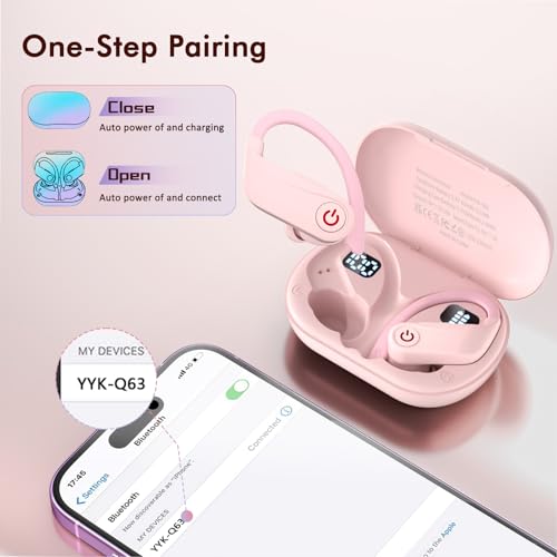 Image of Wireless Earbuds, Bluetooth 6.1 Headphones with 120H Playtime LED Display Case, Noise Canceling Earbud with Easy Button Controls Earpiece Waterproof for Running Workout Gym Cherry Blossom Pink