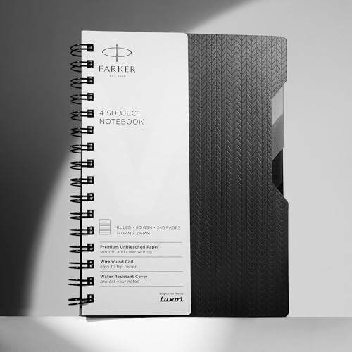 Image of Parker Wiro Premium Silver Notebook - A5, with Black & Grey Tabs, 240 Pages, 80 GSM, 4 Subject | Wirebound Design with Water-Resistant Cover & Glossy Sleeve