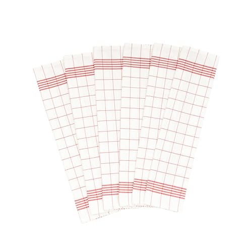 Image of Red Cotton Tea Towels - 6 Pack, 100% Cotton, Checkered Pattern, Lint-Free, Hanging Loop, Extra Large Size and Highly Absorbent Kitchen Towels (Red)