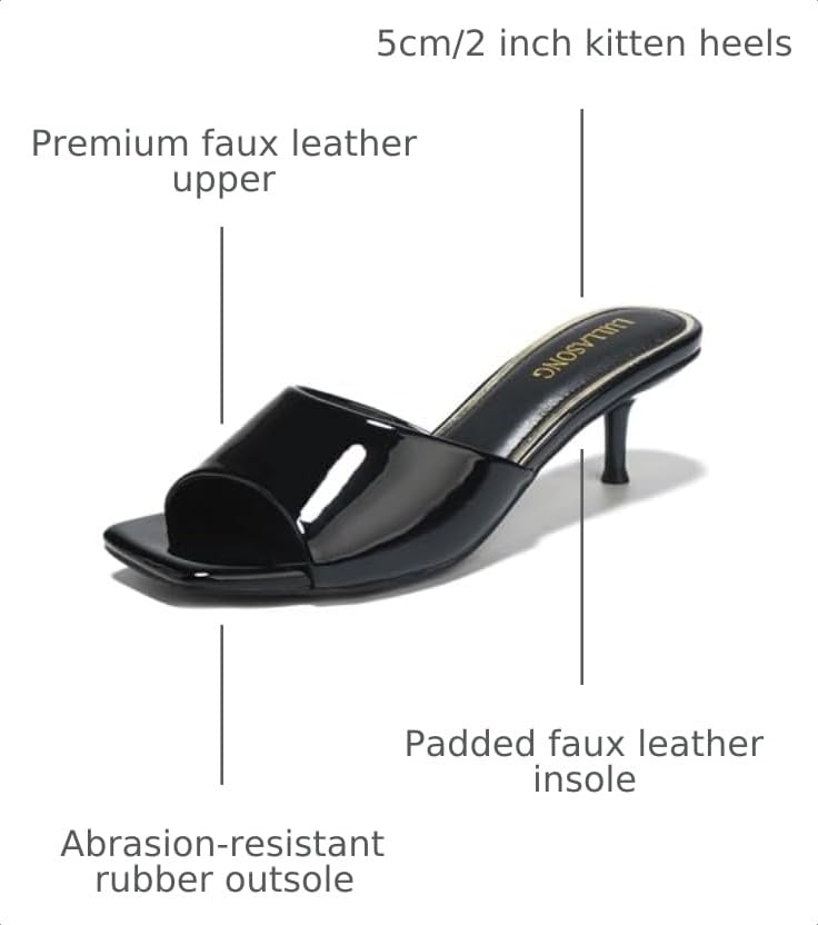 Image of LULLASONG Women's Kitten Heels Sandals Low Heels Slip On Slides 2 Inch Heeled Square Open Toe Sandals for Women