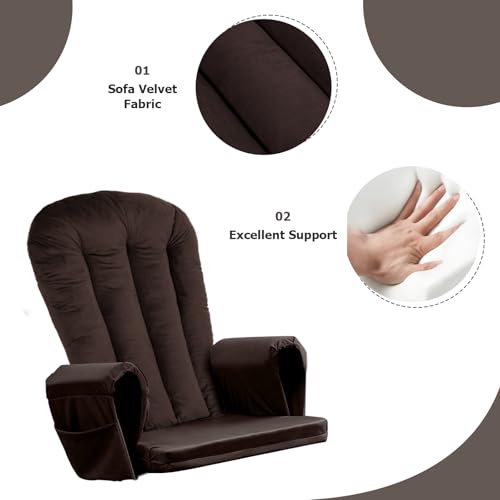 Image of Lucky Monet 5PCS Velvet Glider Rocker Replacement Cushions, Thickened & Supportive Rocking Chair Cushion Set with 29.5 Inch High Backrest & Storage Pockets, for Indoor Nursery Glider, Brown