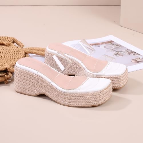 Platform Slip on Espadrille Sandals for Women Clear Strap Stylish Wedges Slides Sandals Dressy Platform Open Toe Beach Sandals4