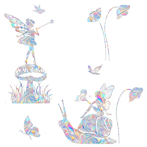 AREAWA Rainbow Bird Window Decals (2) - Non-Adhesive, Reusable Static Cling Decor for Glass Doors, Bird Strike Deterrent, Suncatcher Stickers