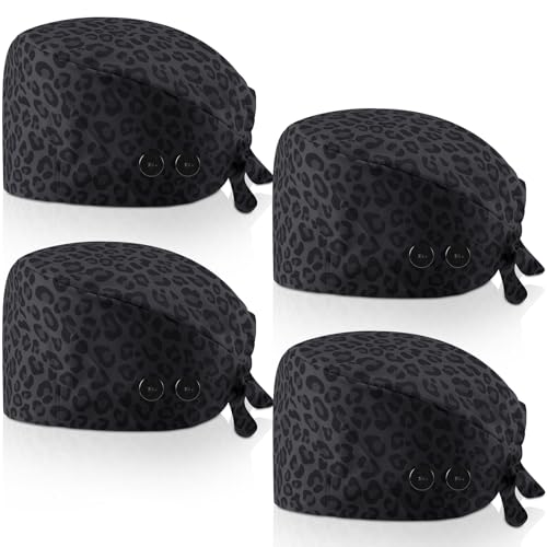 Image of Unittype 4 Pcs Nurse Caps for Women Nursing Working Caps with Button and Sweatband Adjustable Elastic Scrub Hats for Dentist