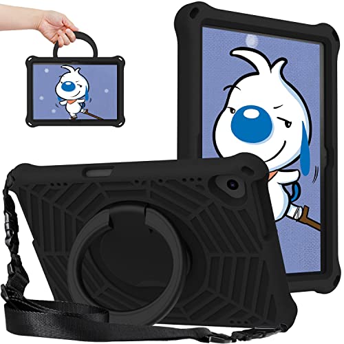 for Huawei MediaPad T5(10.1") Tablet Case for Kids - EVA Lightweight Shockproof 360° Rotating Handle Stand Rugged Cover W Shoulder Strap,Black