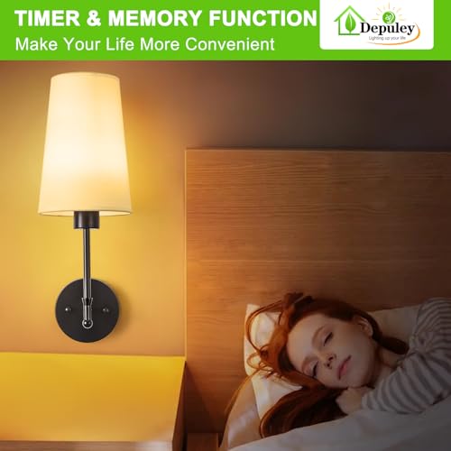 Image of Depuley Battery Operated Wall Sconce: 27 inch Set of 2 Wireless Wall Lights with Remote for Bedroom - Rechargeable 15 Colors Black Wall Lamp for Living Room Hallway Decor