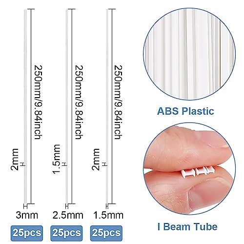Image of BENECREAT 75PCS ABS Plastic Bars (3 Sizes) - Model Building Tubes for DIY Sand Table, Handmade Crafts, Architectural Modeling