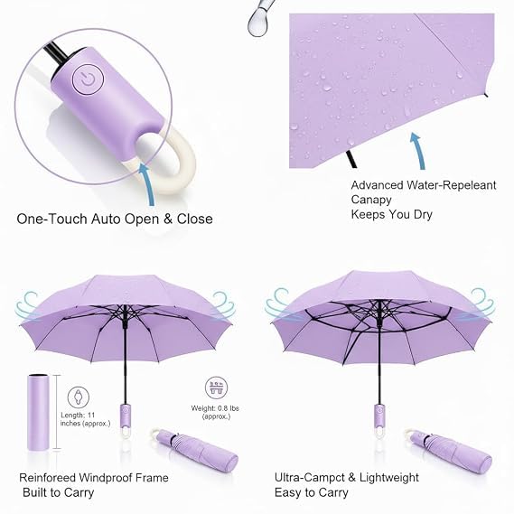 Image of UV Reversible Umbrella with Novelty Carabiner Handle, Travel-Friendly Umbrellas for Sun & Rain Protection, Windproof Compact, Automatic Open /Close,Plant Cutter for Home Garden Men and Women