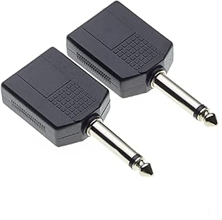 6.35mm Mono Jack Plug to 2 x Twin 6.35mm Mono Jack Socket Splitter Adapter Dual Mono 1/4 Y Adaptor, Pack of 2