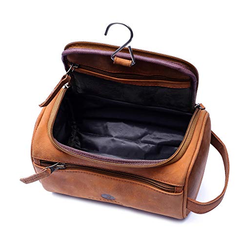 mens leather hanging toiletry bag