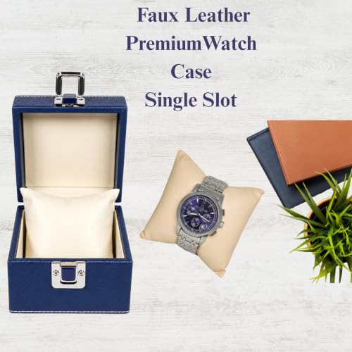 Image of ZAFCO Watch Box Organizer for Men and Women Single Slot Premium Luxury PU Leather Watch Display Case Portable for Travelling Gift Bracelet Jewellery Box 1 Unit (Blue 1 Slot)